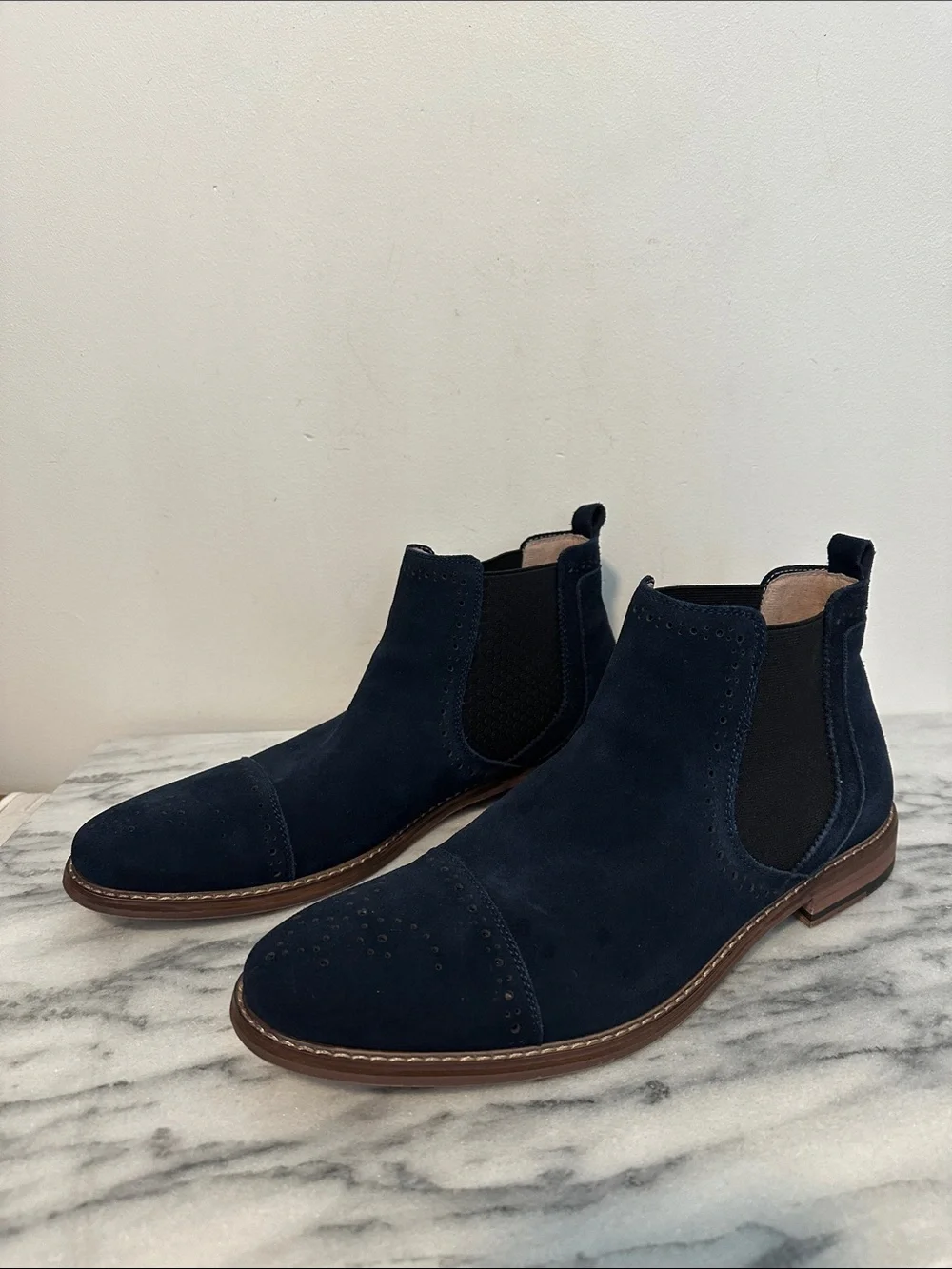 Stacy Adams Maury Men's Cap Toe Suede Chelsea Boots Navy Blue Size 12M